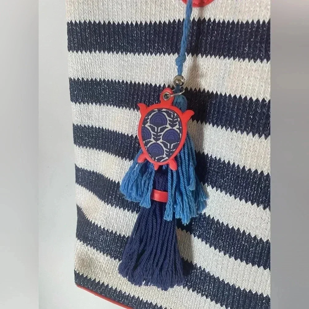 Vera Bradley Navy‎ and White Striped Beach Tote with Tassels GUC